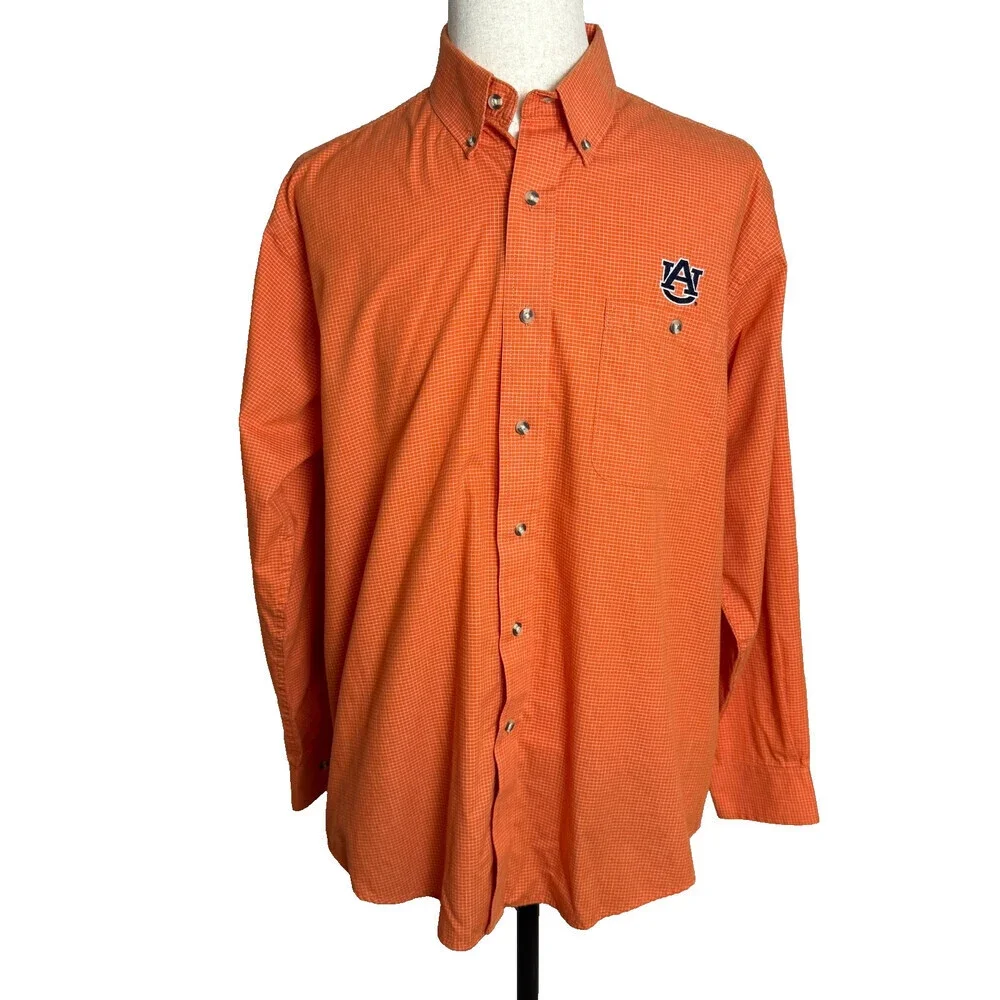 Auburn Tigers ANTIGUA Men's Long Sleeve Button Down Shirt, Sz L, Orange & White